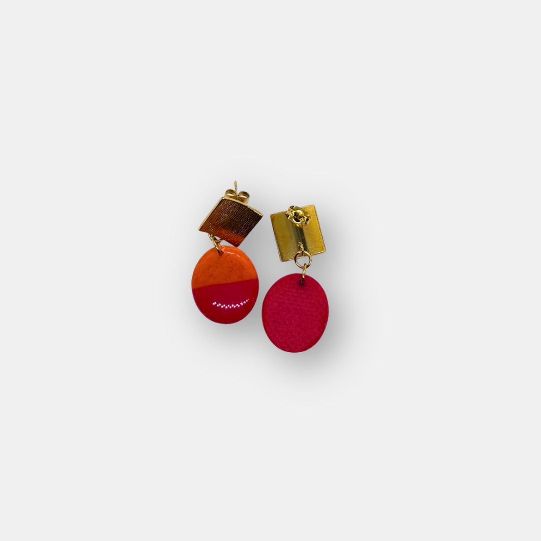 Pendientes bicolor en arcilla roja y naranja