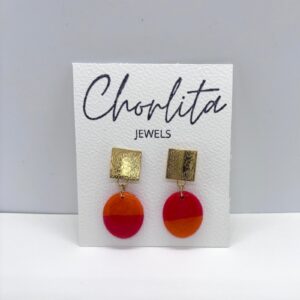Pendientes bicolor en arcilla roja y naranja